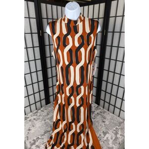 Premier‎ Armour Retro Chain Print Women's Lined Long Sz 4 High Collar Dress NWT